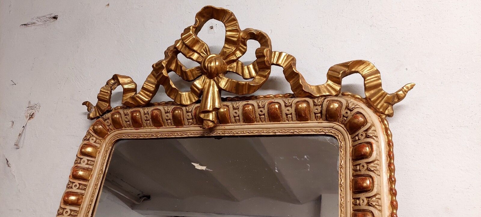 Antique gilded and lacquered mirror, original Napoleon III