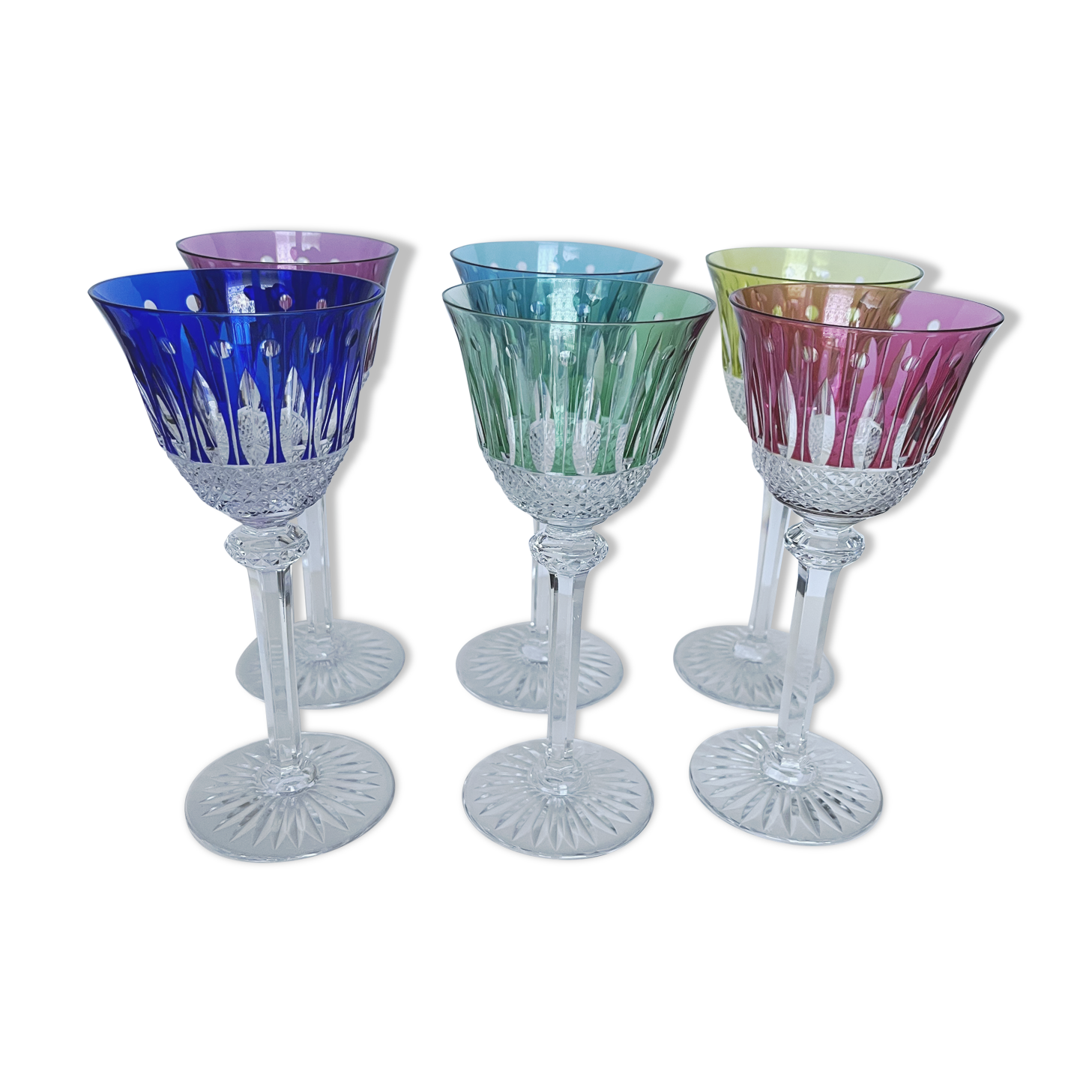 6 verres à vin de couleur St Louis Tommy
