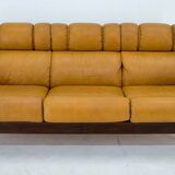 1960s Three-Seat Leather Sofa, Czechoslovakia