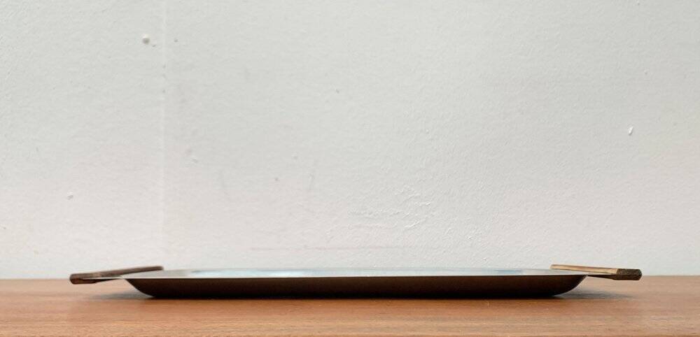 Danish stainless steel and teak plateau from the mid-century of Lundtofte, Denmark, 1960s.