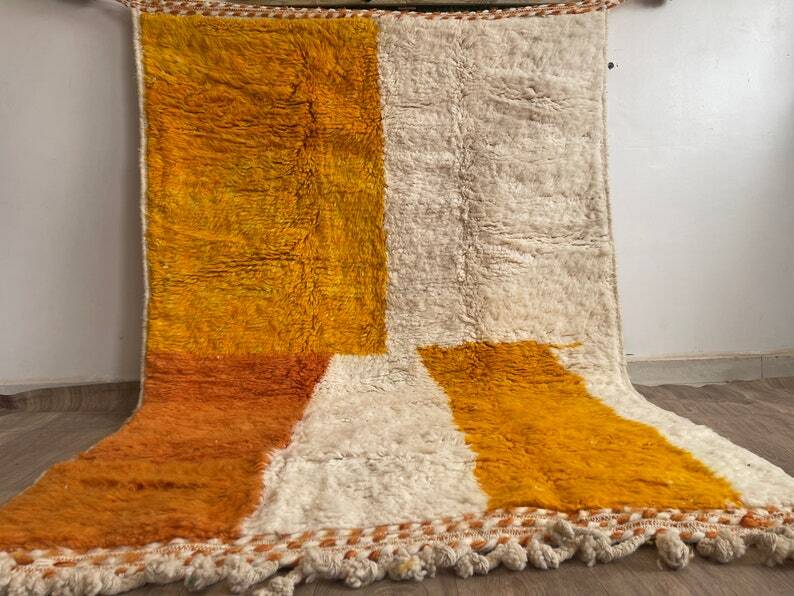 Orange Beni Ouarain rug decorated in natural wool, size 240cm×150cm