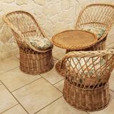 Salon enfant en rotin vintage