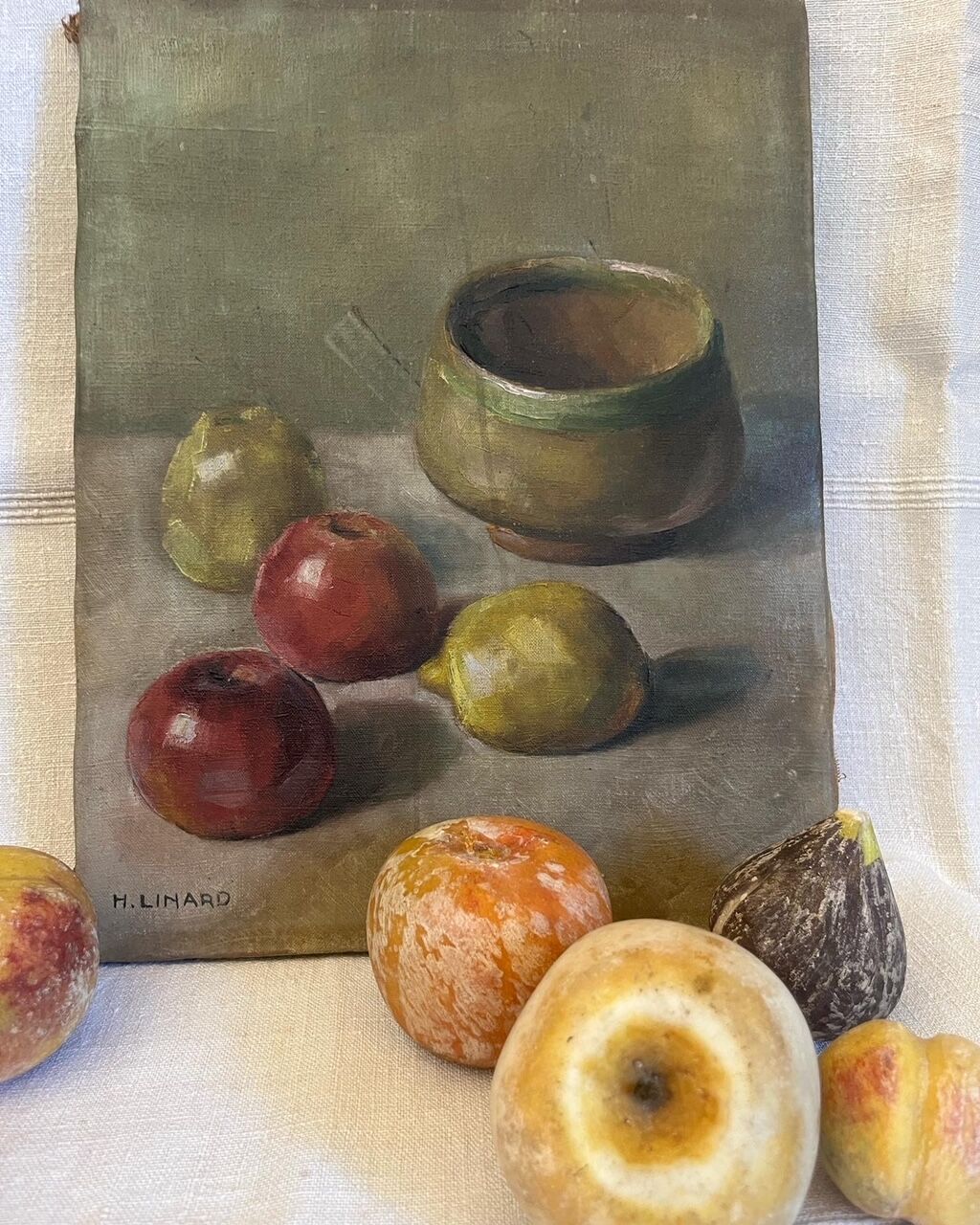 Oil on canvas still life with apples