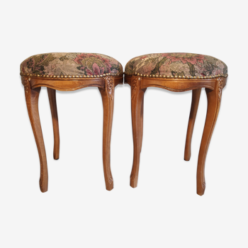 Louis XV style round stools on printed fabric and varnished wood feet