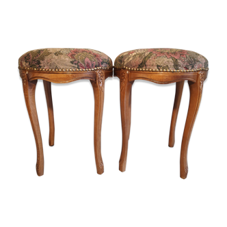Louis XV style round stools on printed fabric and varnished wood feet