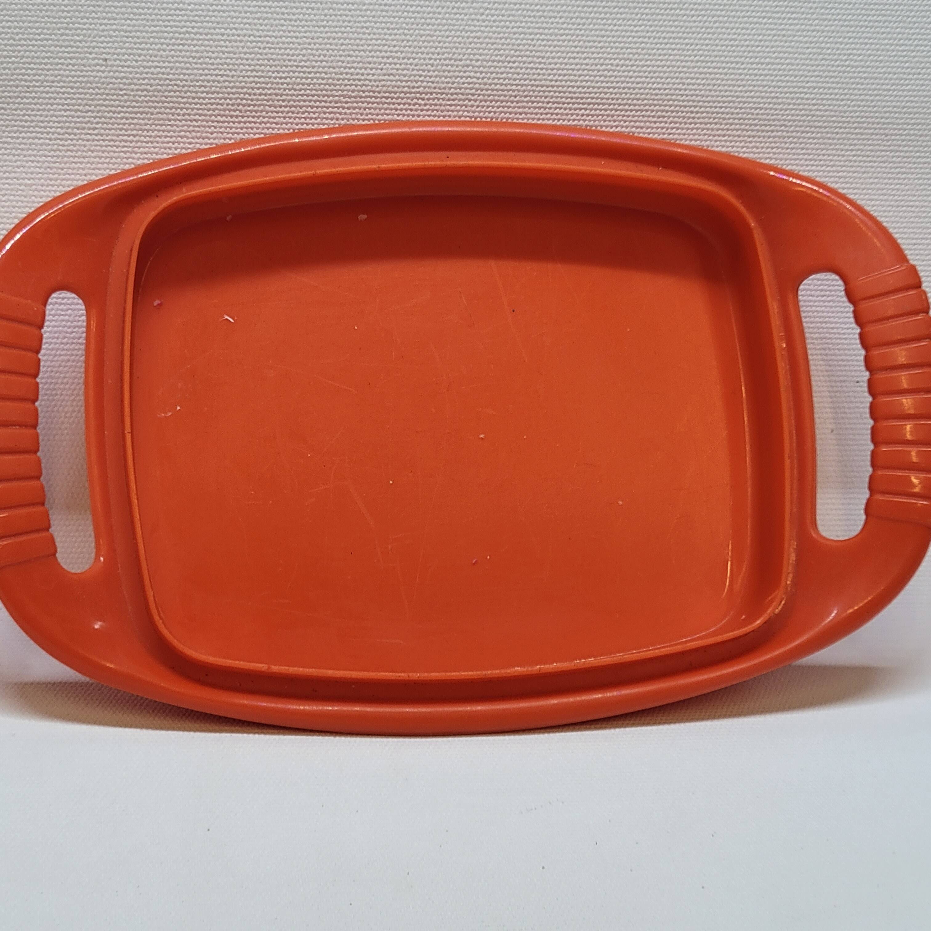 Emsa butter dish in orange plastic and vintage flowers 1970s