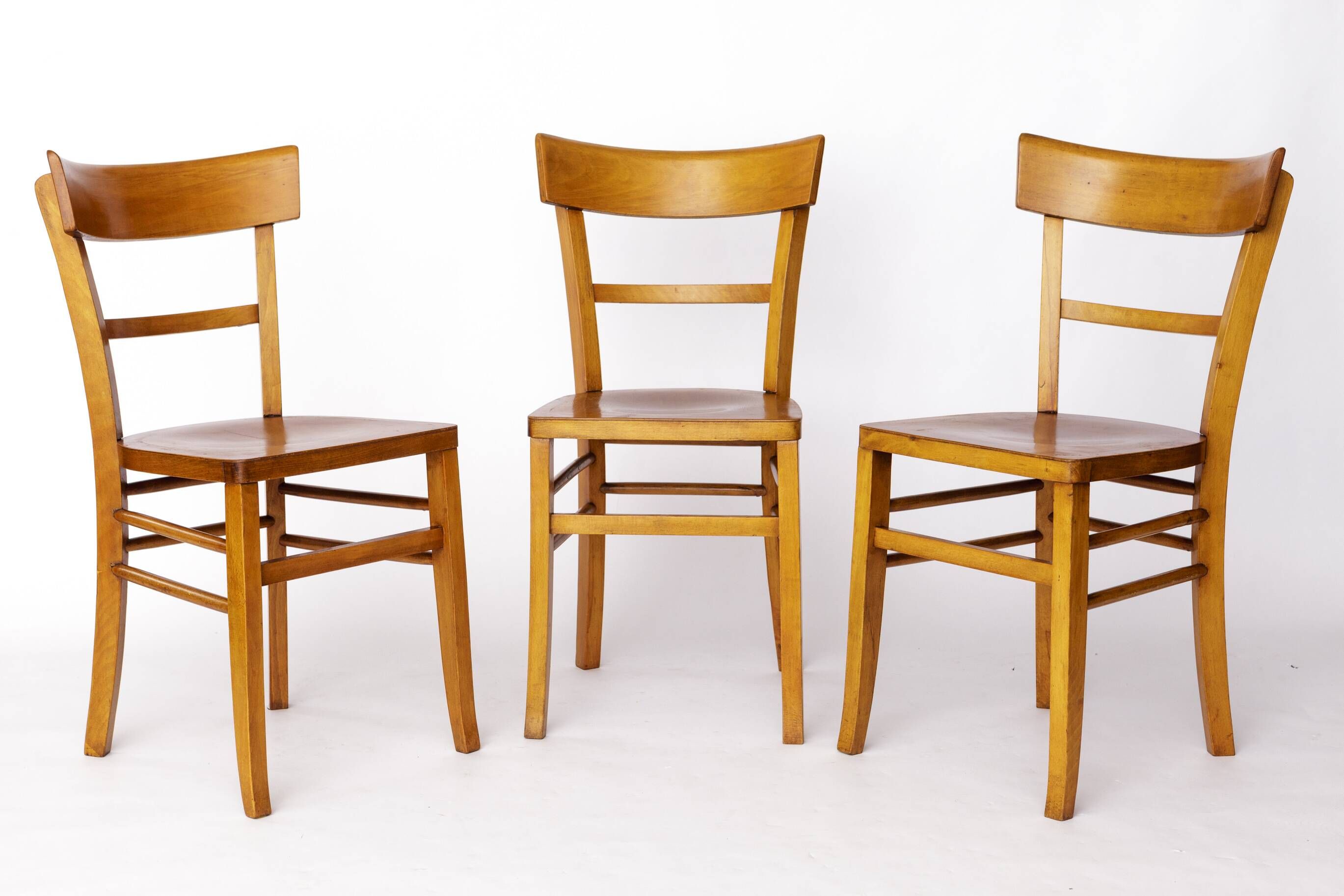 Set of 3 Vintage Frankfurter Chairs, 1970s Mid-Century Beech Dining Chairs,