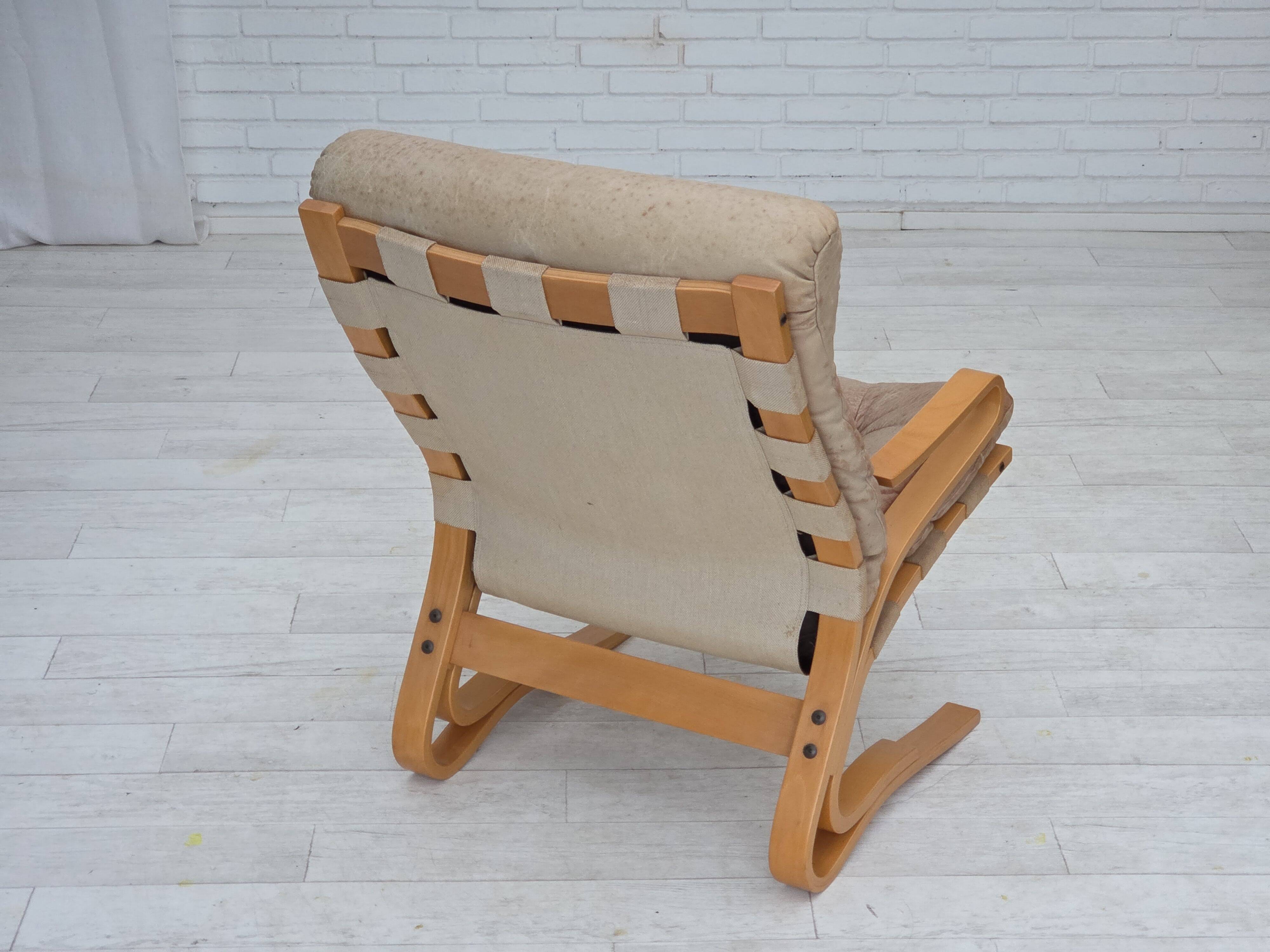 1970s, Norwegian armchair, model "Kengu", beige furniture leather.