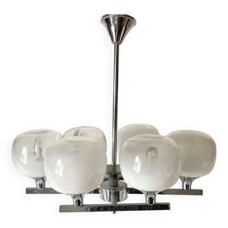 Space age chandelier, Italian design, chrome and glass
