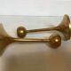 Pair of Scandinavian brass tulip foot candlesticks