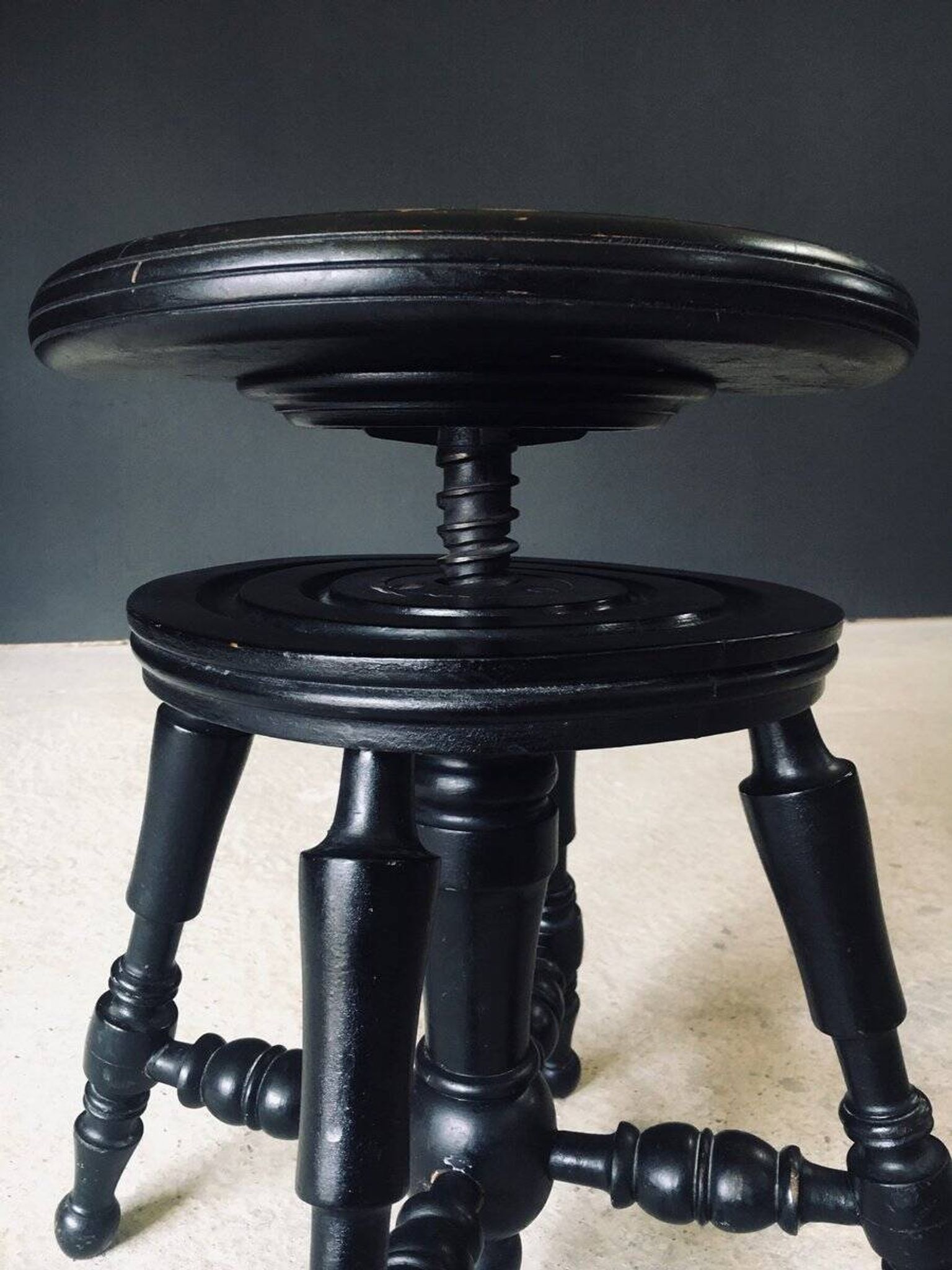 Early 20th Century Black Stained Piano Stool, 1890s