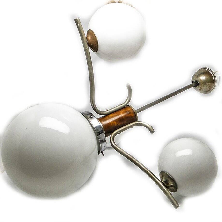 Art Deco chandelier with glass globes, Czechoslovakia, 1950s