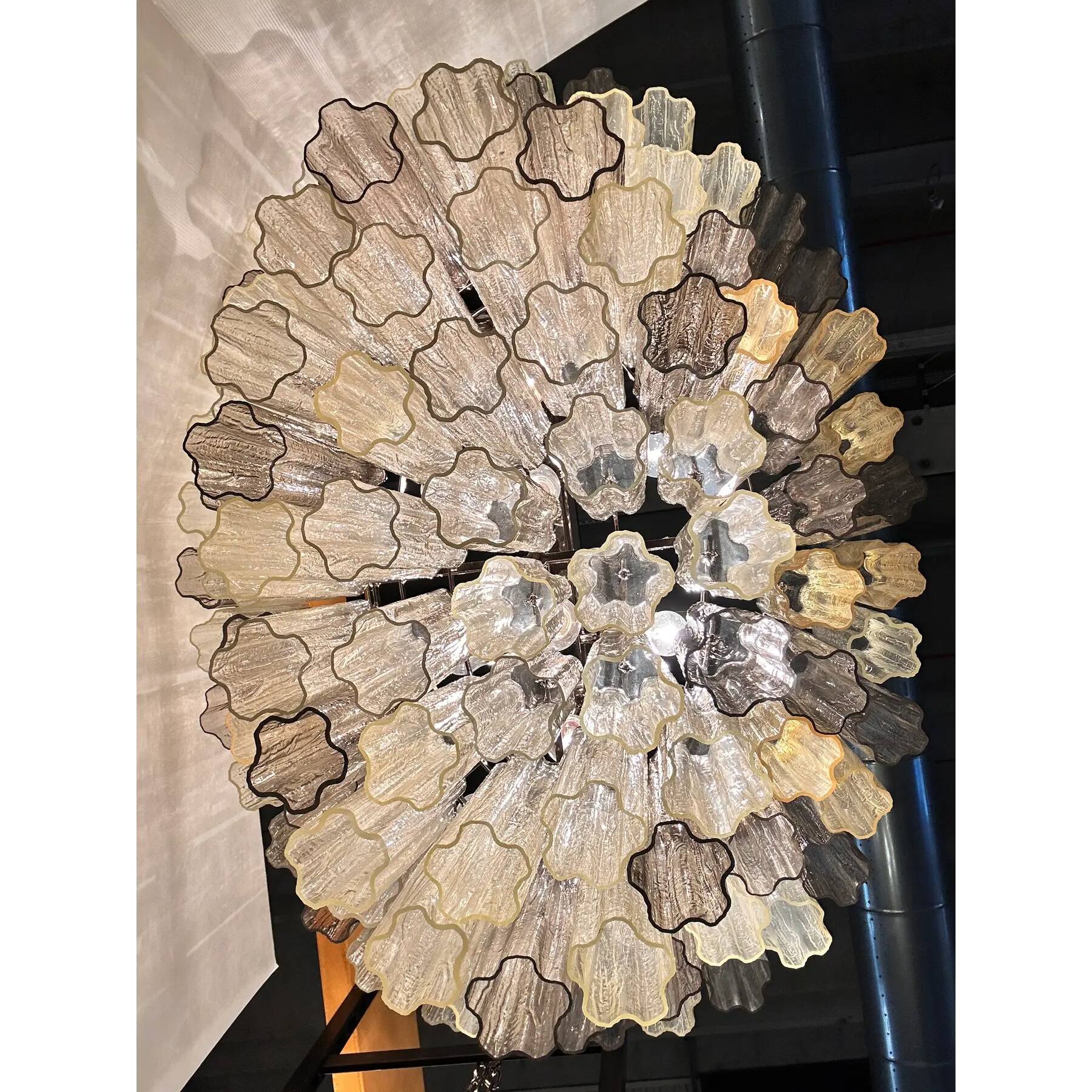 Contemporary Oval Champagne E Fumè “Tronchi” Murano Glass Chandelier