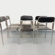 Set of 6 vintage Italian stackable chairs in chrome metal and skai.