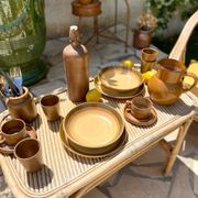 Pair of flat and deep plates in antique stoneware