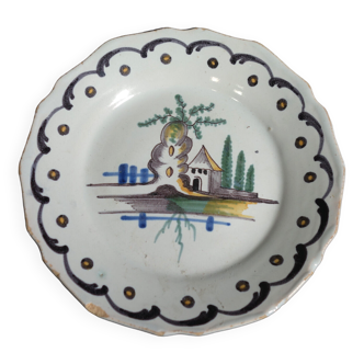 Nevers faience plate 18th house & grand rocher percé