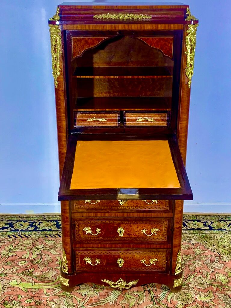 Secretary Napoleon in rosewood, violet wood and gilded bronzes.