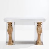 Manteau de cheminée Maison Jansen acier brossé pierre de taille 1968