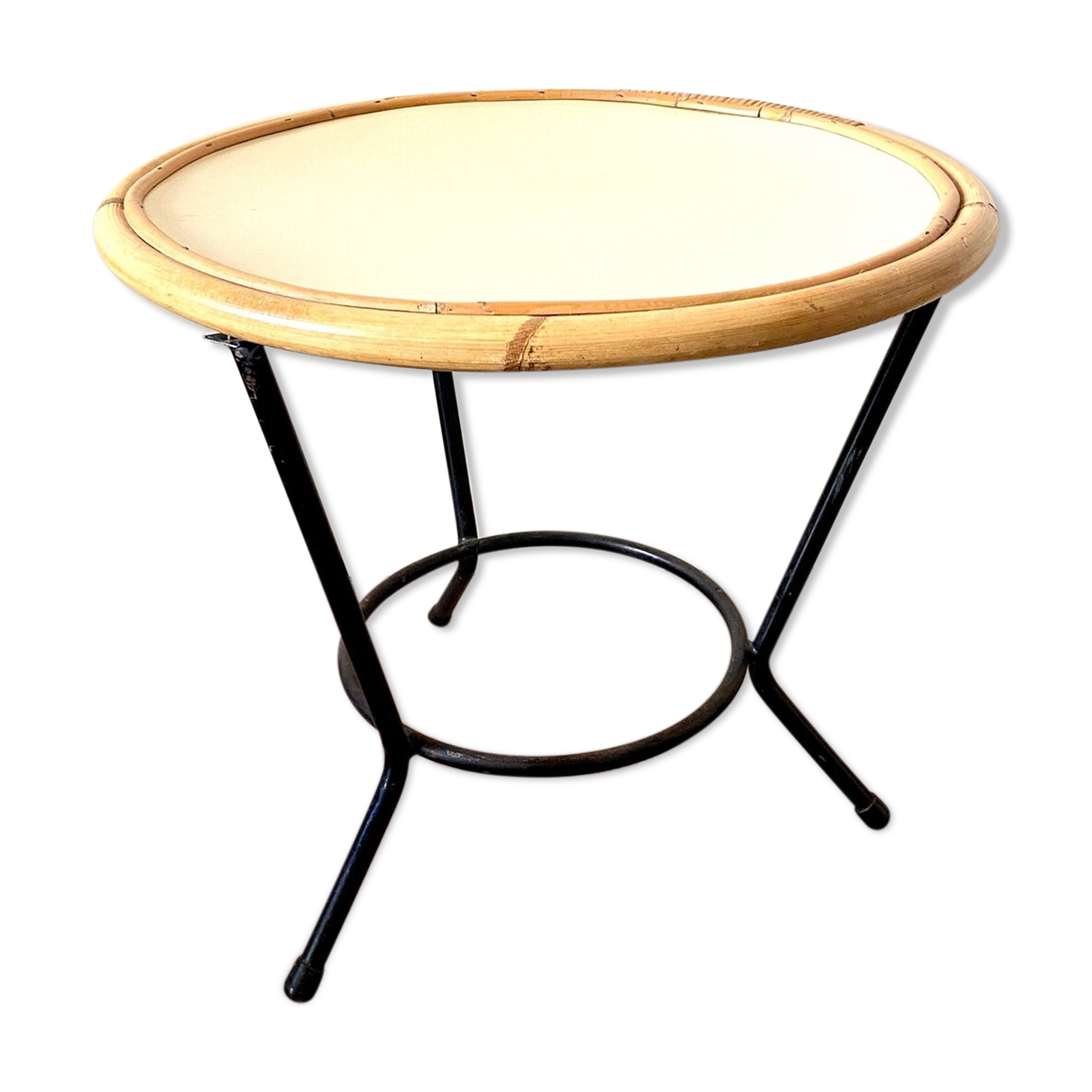 Coffee table in rattan and black metal 1960