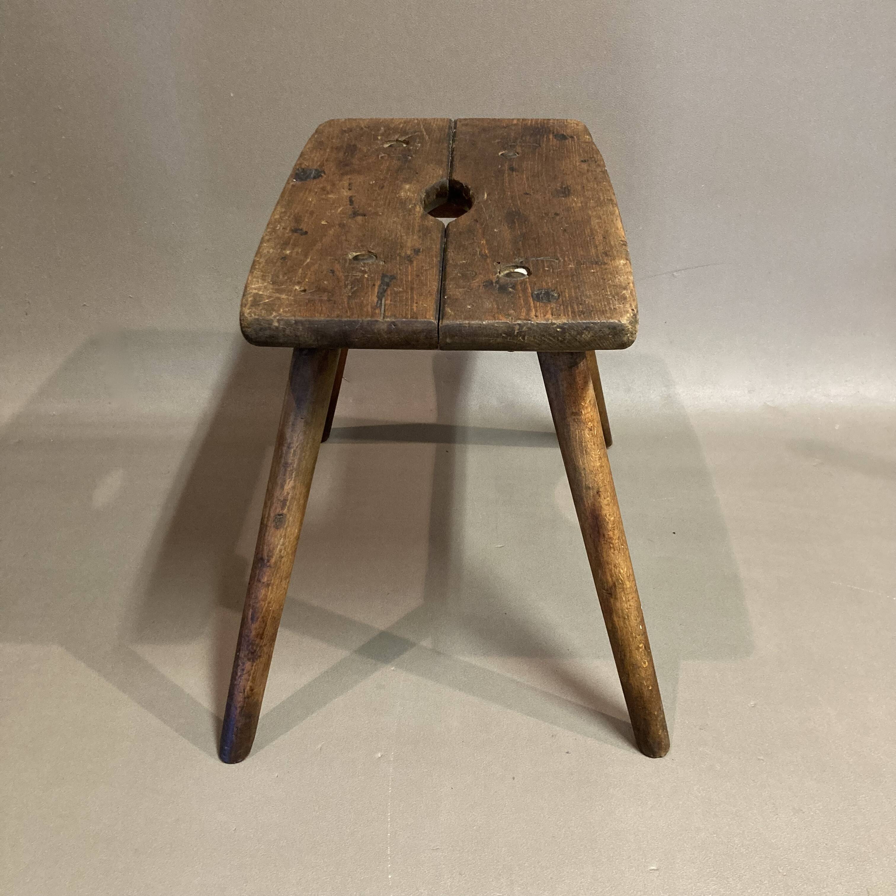 Pair of period stools in solid oak.