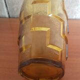 Ancien Vase Style Art Déco Verre Moulé Orange Vintage #A696