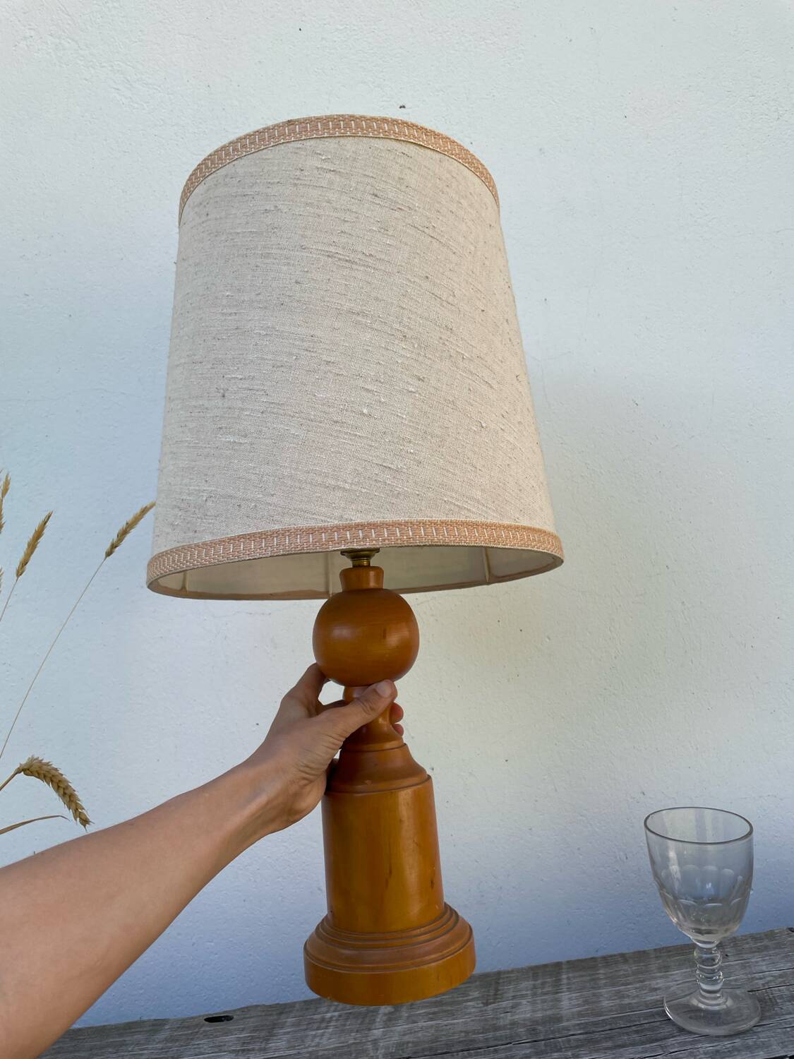 Old turned wooden lamp