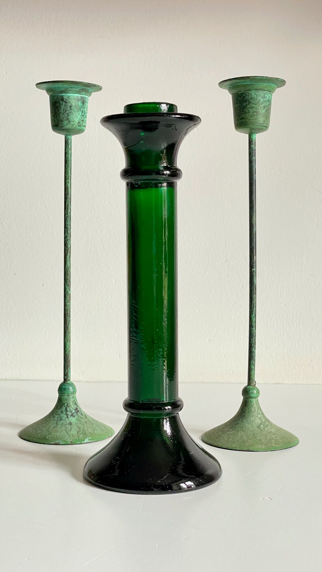 Bougeoirs vintage verre et métal