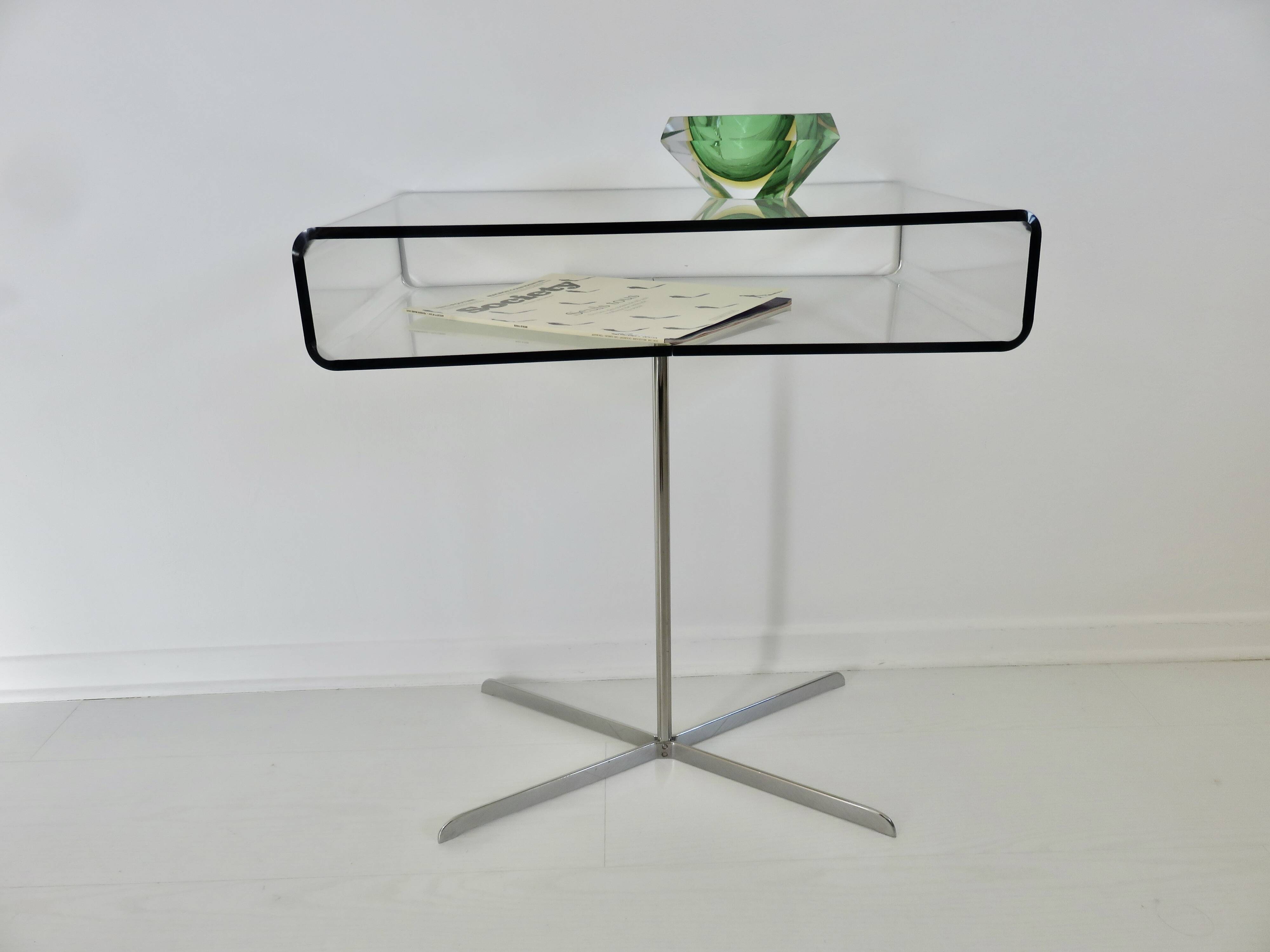 "Roche Bobois" side table in plexiglass and chrome metal, 1980s