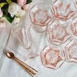 Set of 9 ice cream or fruit cups in pink Fidenza Italy molded glass