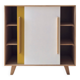 Vintage low sideboard with sliding doors in solid pine - 1960s design