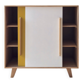 Vintage low sideboard with sliding doors in solid pine - 1960s design