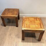 Paire de bouts de canapé en bois et laiton
