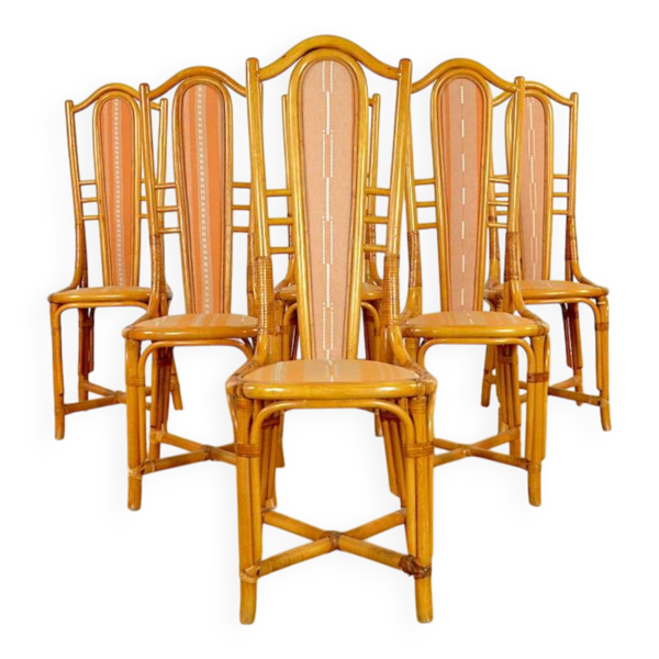 6 Chaises Bambou & Rotin Vintage 1970 / 1980