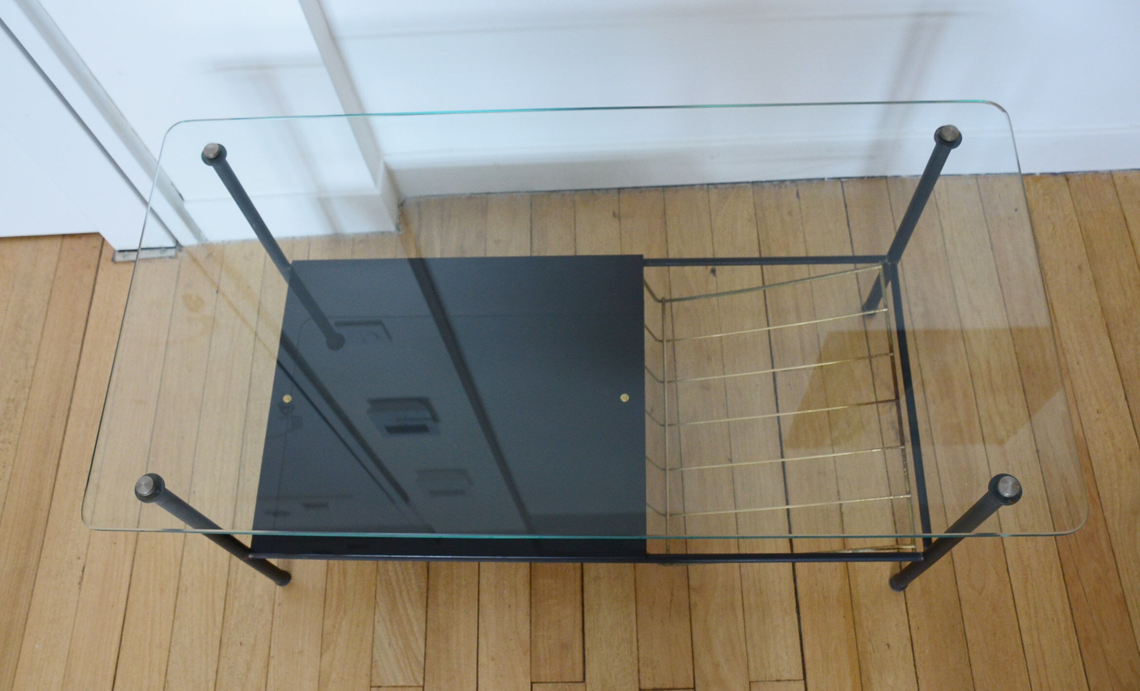 Glass coffee table door magazines 50s