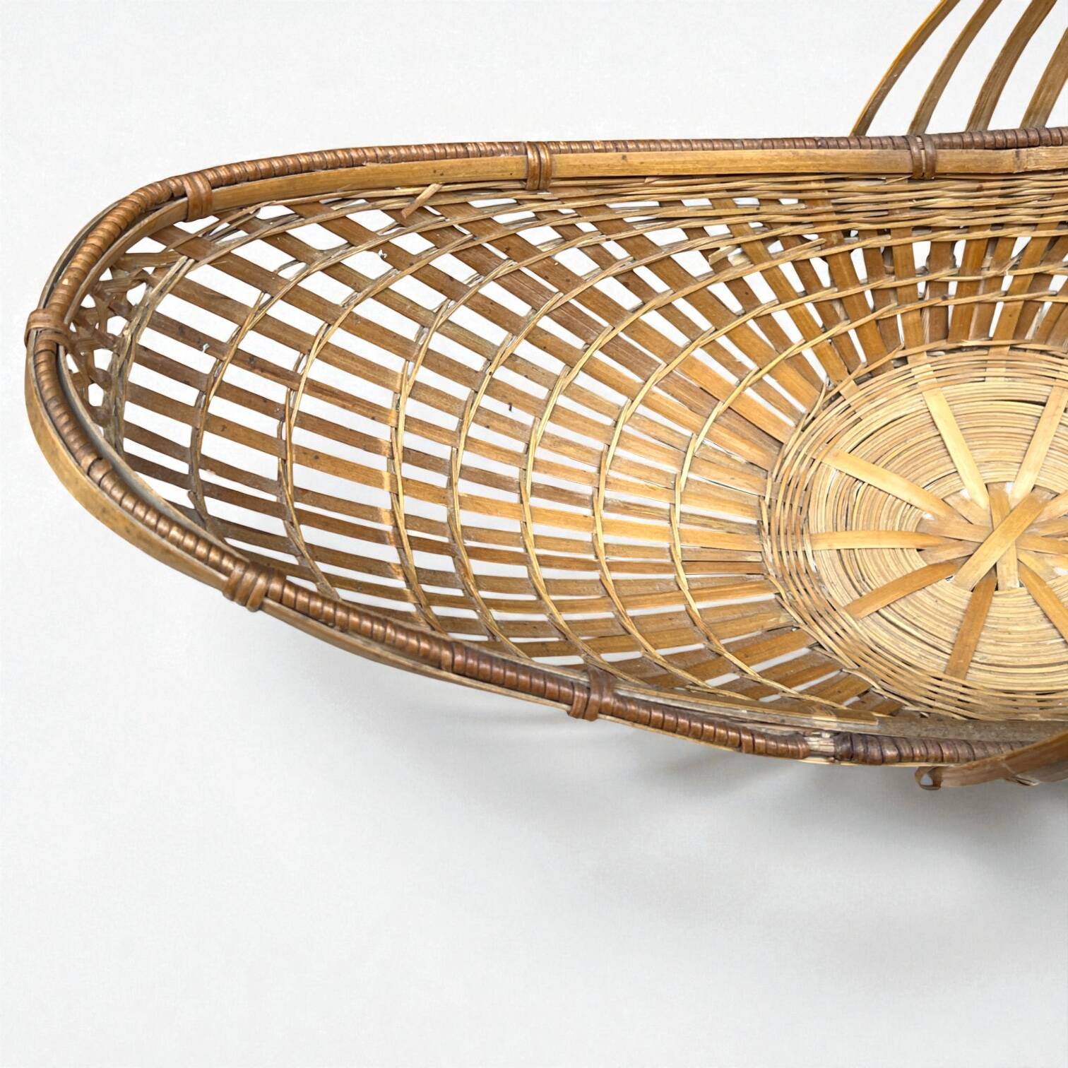 XXL - Oblong wicker basket with vintage handles 60s wicker boat basket