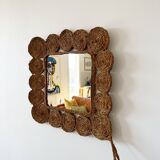 Vintage 1960s braided raffia mirror