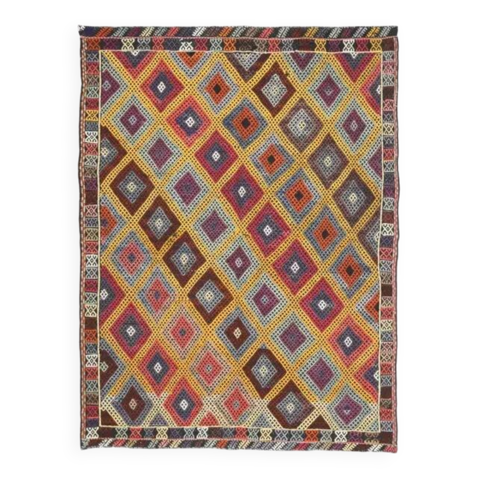 1970s Vintage Turkish Hand-Knotted Wool Cotton Yellow Area Rug 175x234