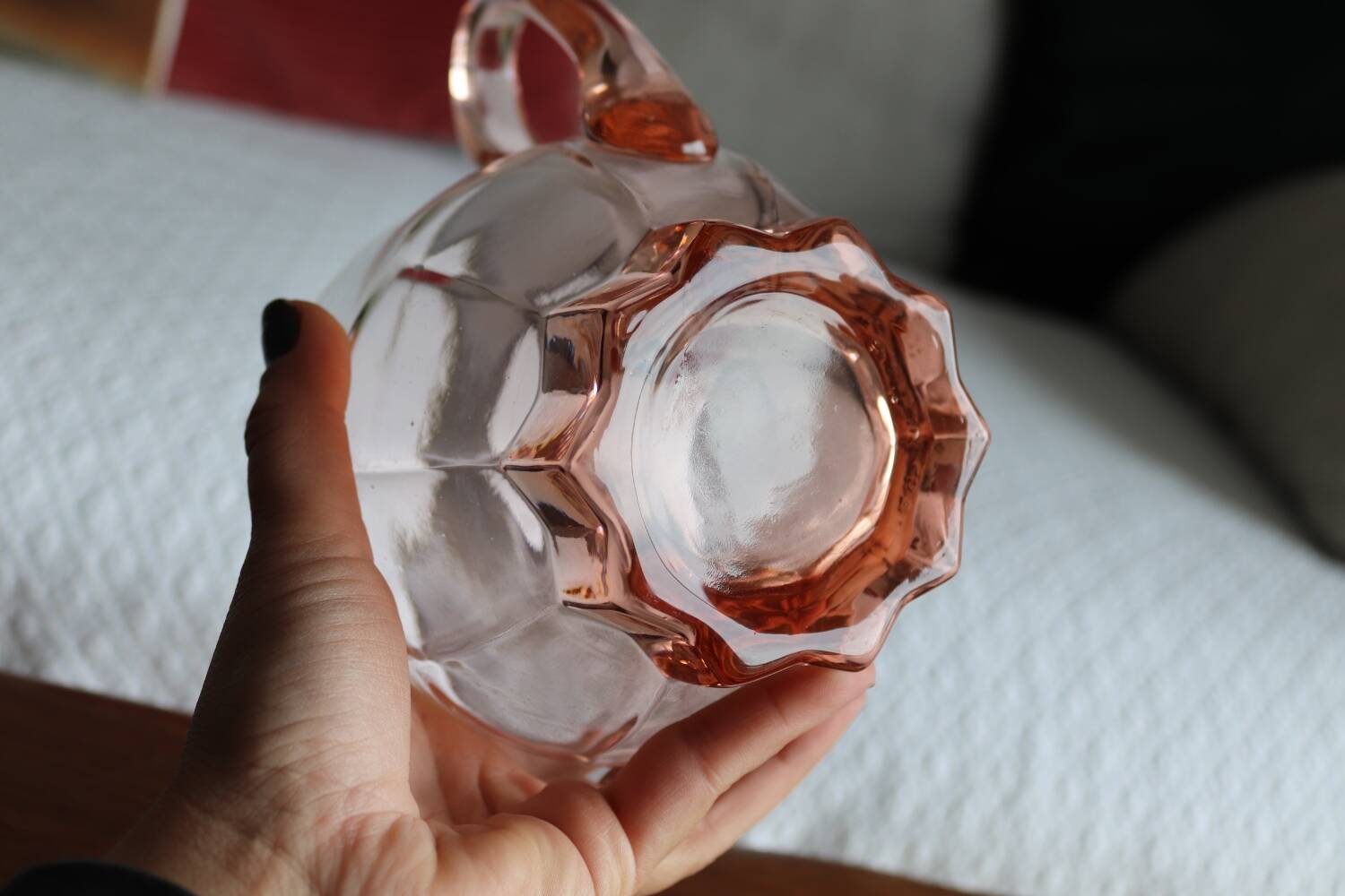 Art Deco pink glass pitcher