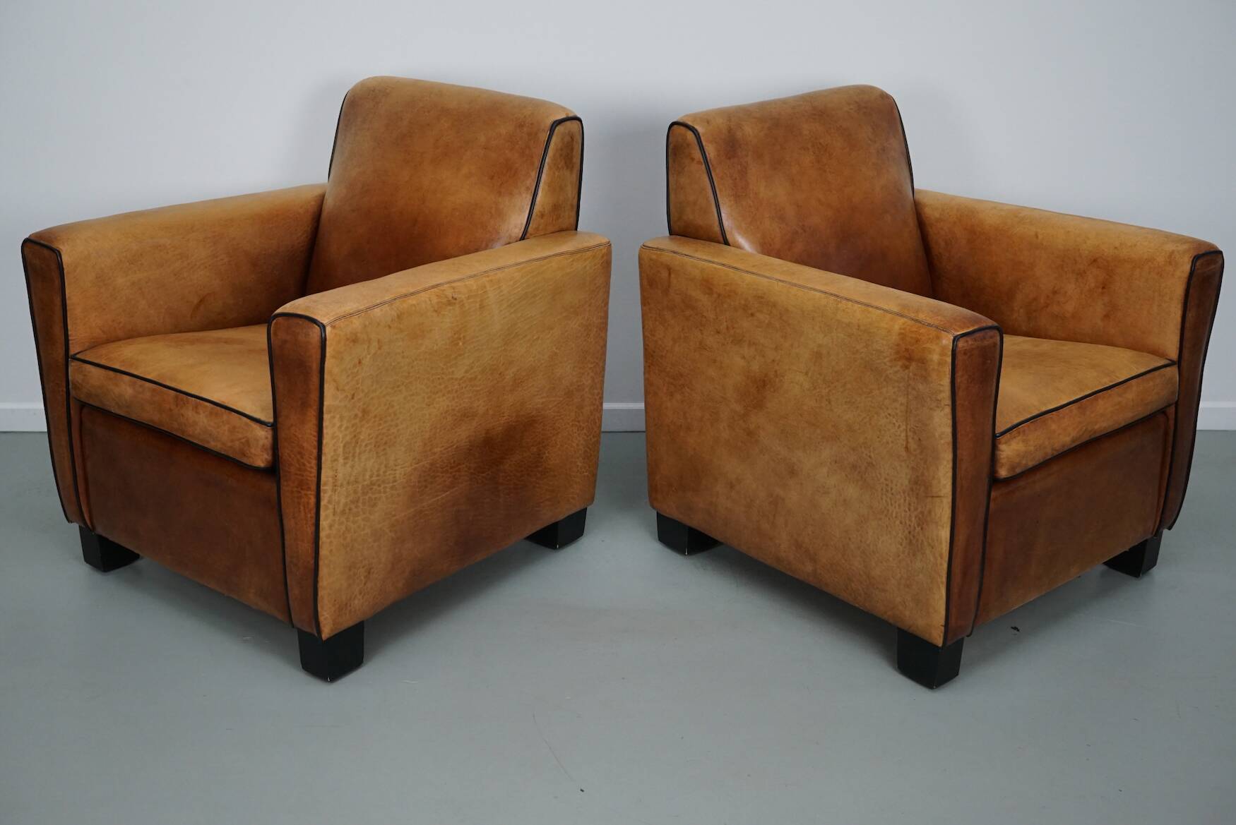 Fauteuils de club en cuir couleur cognac néerlandais vintage, ensemble de 2