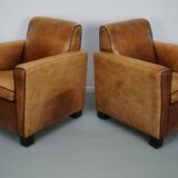 Fauteuils de club en cuir couleur cognac néerlandais vintage, ensemble de 2