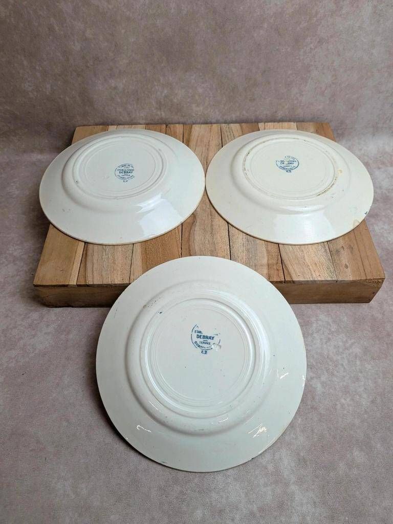 Set of 3 flat plates in ironstone Debray – Guadeloupe Service