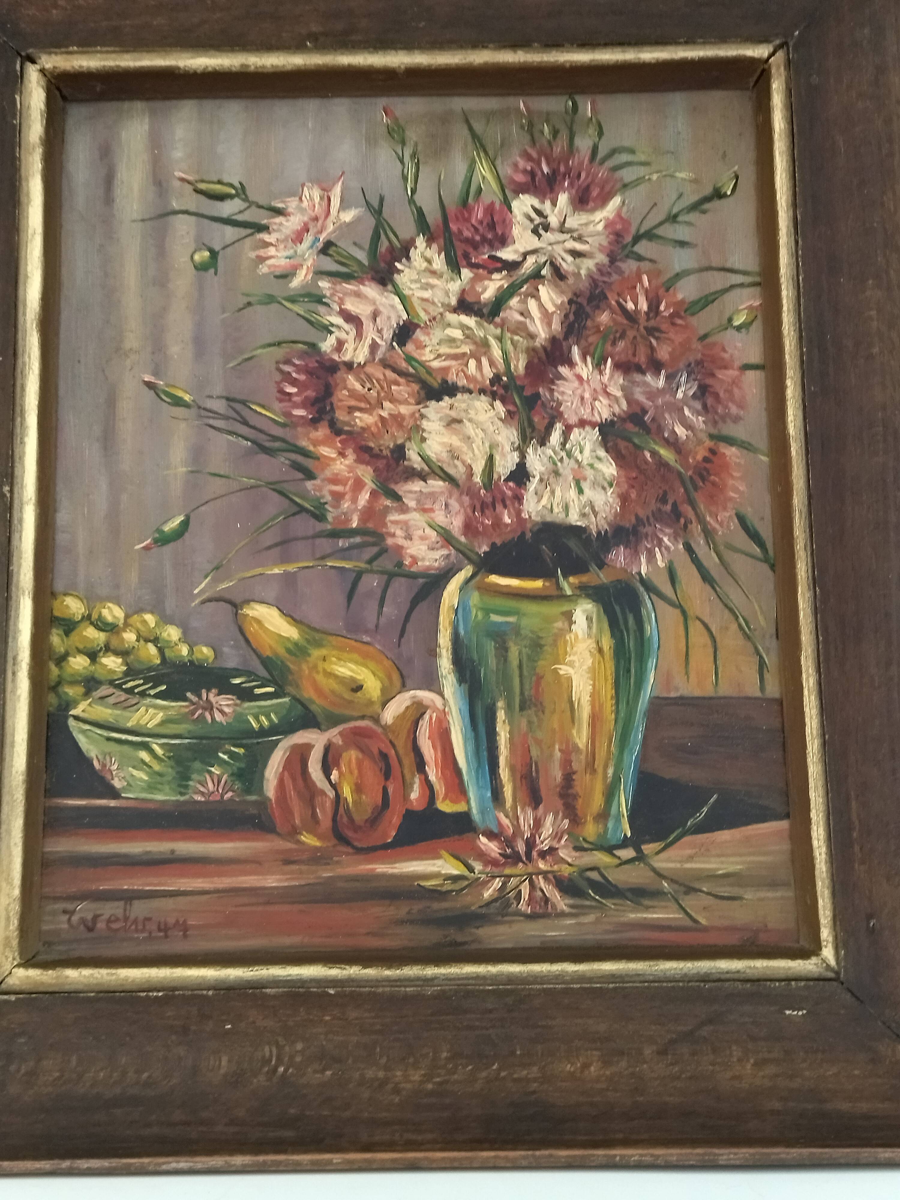 Old painting oil on panel - still life 1947 – signed wehr