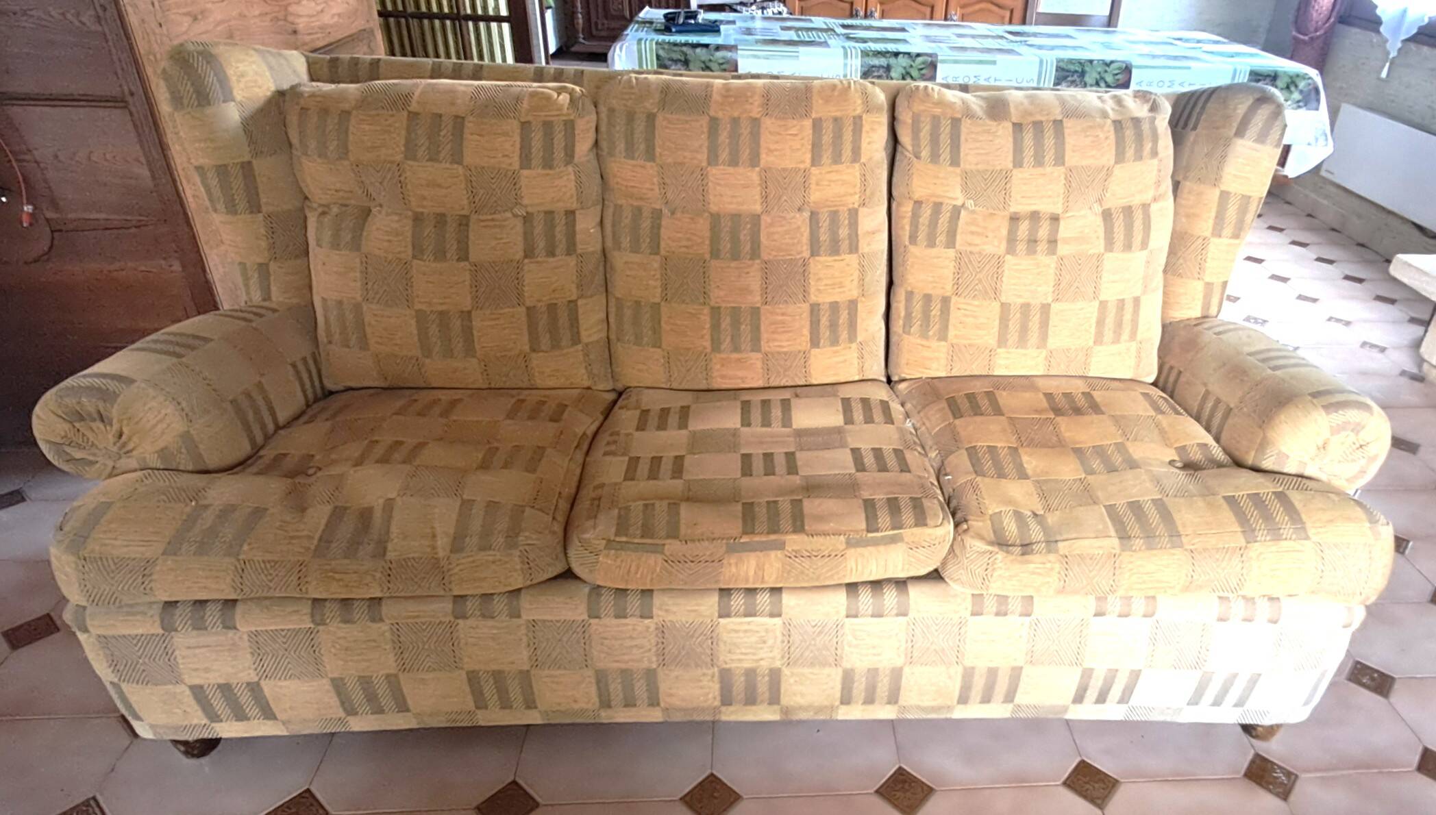 1940s club style 3-seater sofa in checked velvet fabric