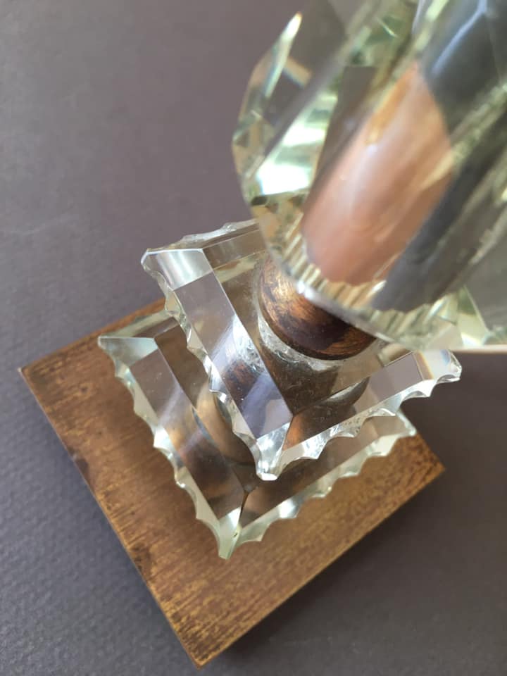 Faceted cut glass lamp base with brass base