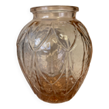Vase boule art deco verre moulé rose