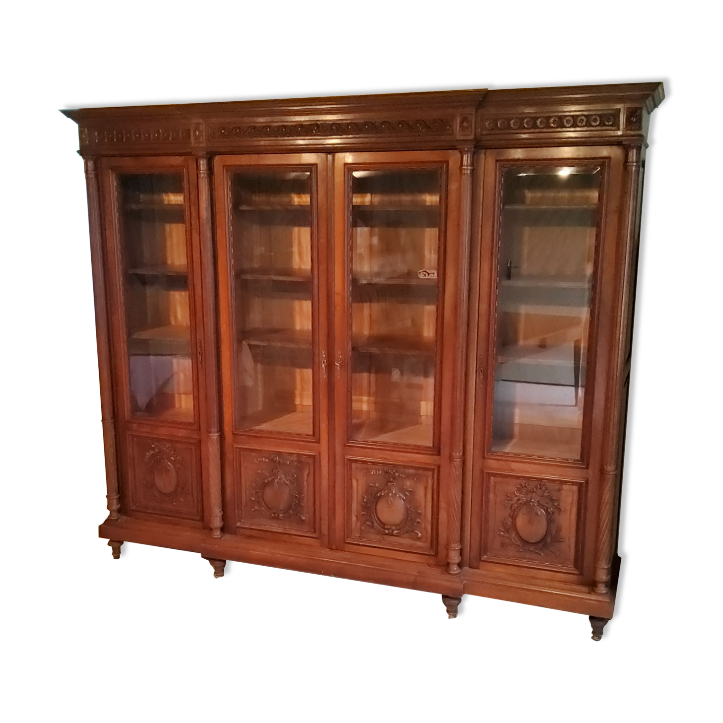 Late nineteenth century Louis XVI style library in walnut