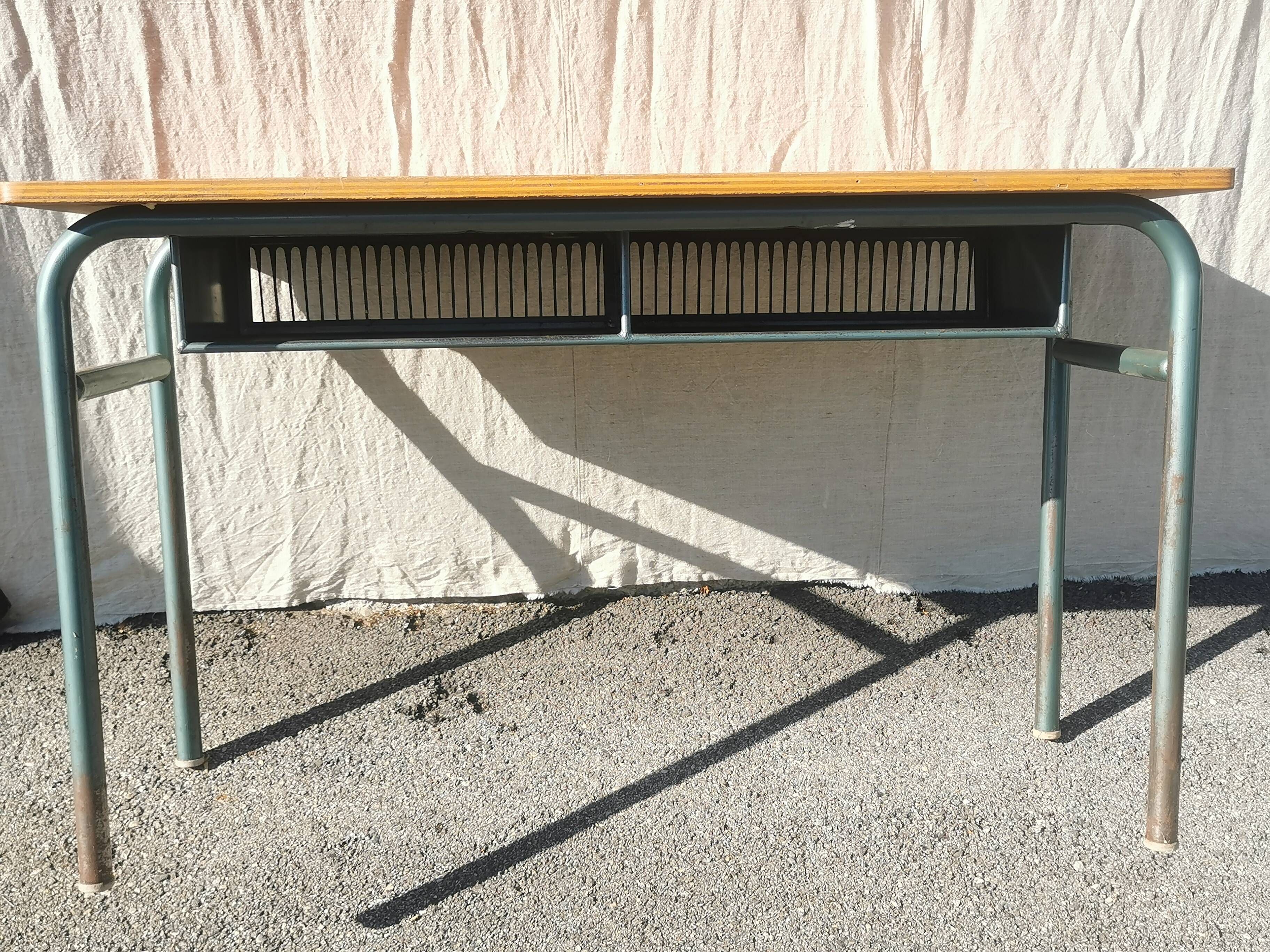 Vintage 2-seater desk with large metal locker