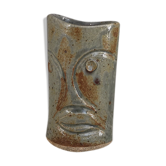 Signed vase in enamelled sandstone with stylized face