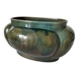 Cache-pot Art déco lobé en faïence émaillée vert turquoise
