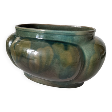 Cache-pot Art déco lobé en faïence émaillée vert turquoise